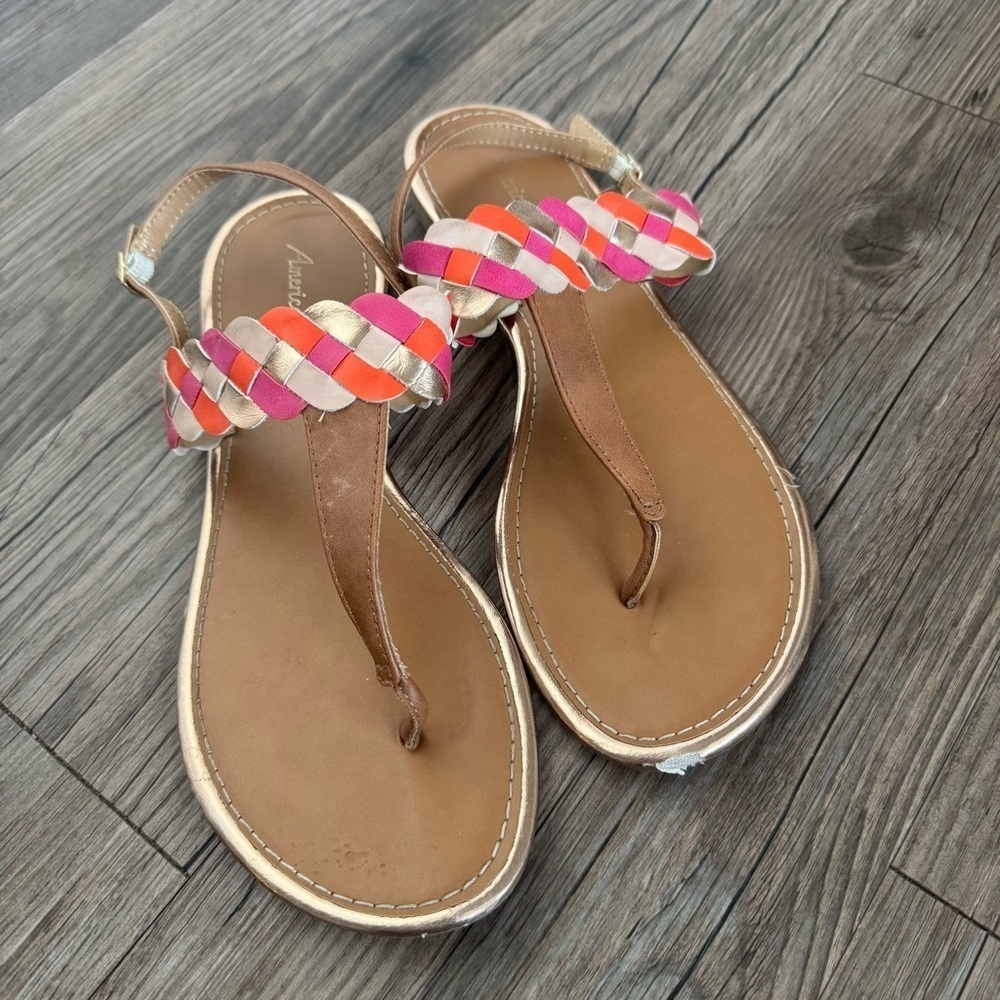 American Eagle Outfitters Pink Orange Rope Thong Sandals Size 10